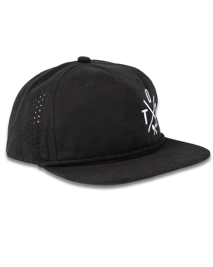 Black Crossbar Hat by Off The Grid Surplus featuring a structured design and adjustable strap for a casual, stylish look.