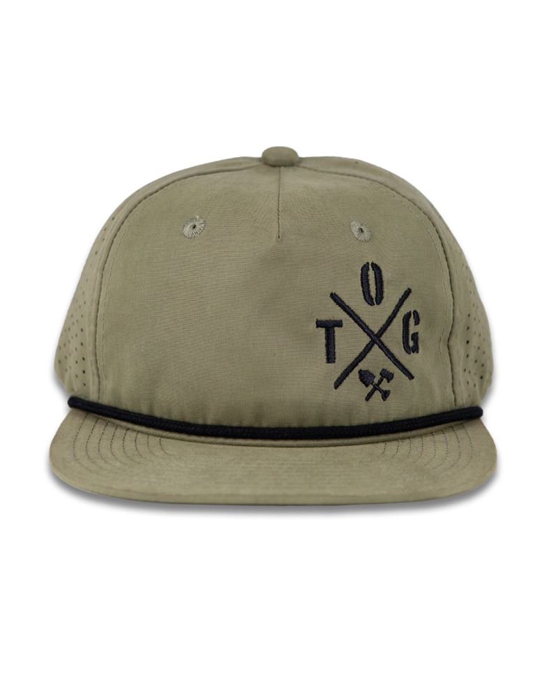Off The Grid Surplus Crossbar Hat in loden color, stylish outdoor hat with a wide brim and breathable fabric.
