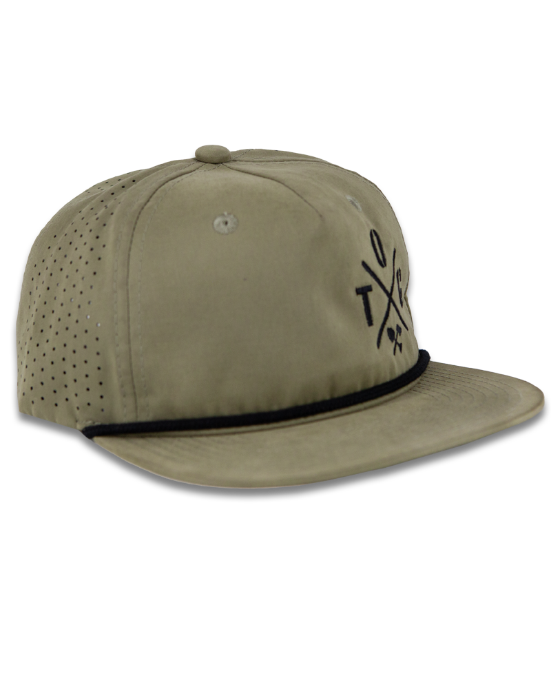 Off The Grid Surplus Crossbar hat in Loden, showcasing its sturdy brim and classic design in a natural outdoor style.