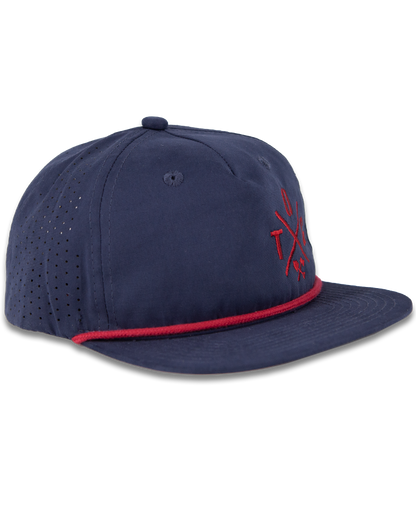 Navy crossbar hat by Off The Grid Surplus featuring a classic design and adjustable strap.