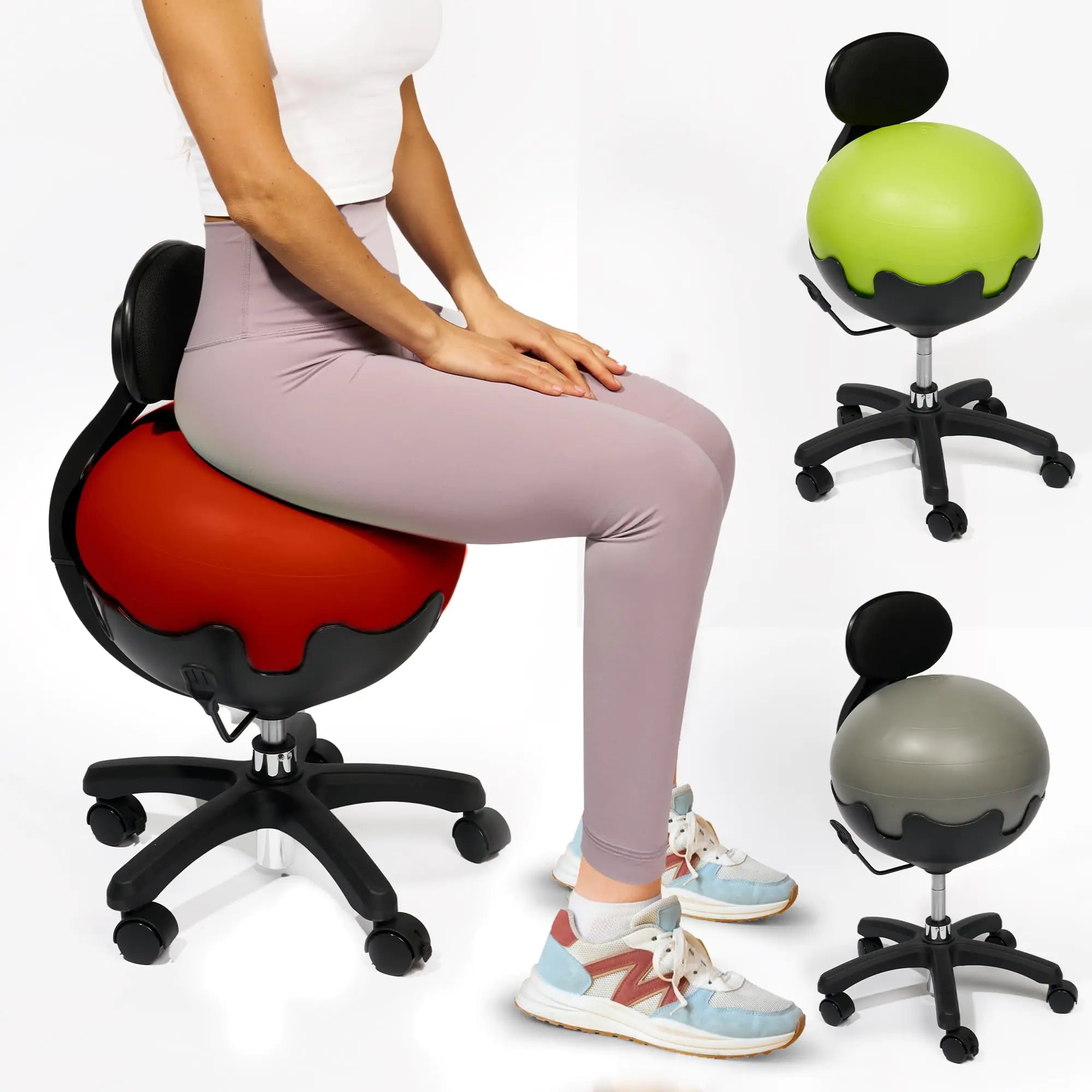 Aeromat Red Yoga Ball Chair with Back Support - Exercise Ball Chair for Office and Home Height Adjustable Balance Ball Chair Bouncy Chair Adult Ergonomic Ball Office Chair Sitting Ball for Desk