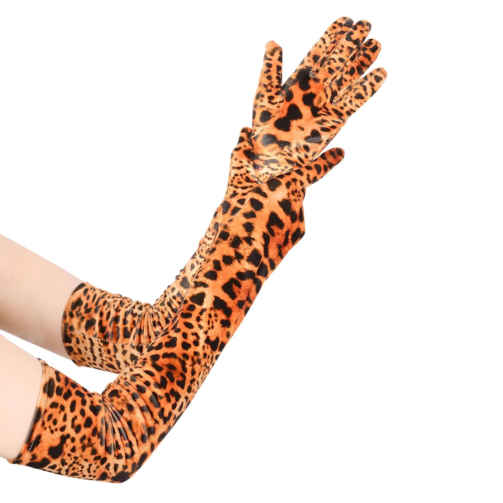 JISEN Women Leopard Print Gloves Long Velvet 1920s Gloves Animal Print Gloves Flapper Velvet Opera Cosplay Costume Gloves Bridal Evening Dress Fancy Gloves 22 Inch