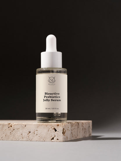 BelleVie Cosmétiques bioactive prebiotics jelly serum in a 30ml bottle, designed to hydrate, balance, and restore skin radiance.