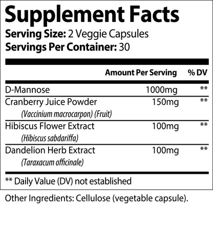 D-Mannose supplement facts label by Nutra Moment, showing nutrition details for health and beauty support.