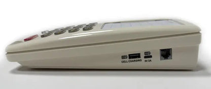 MedPat Solutions D520U landline console phone with USB-A and USB-C charging ports, shown from side angle.