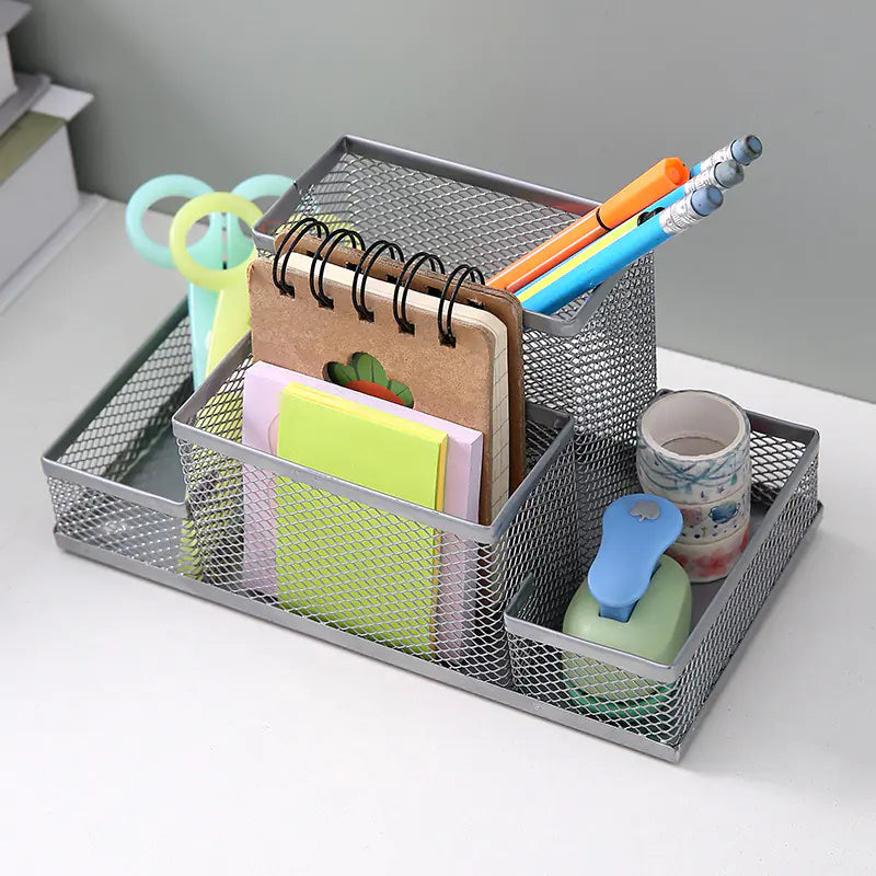 Creative Metal Four-Grid Pen Holder for Office Use