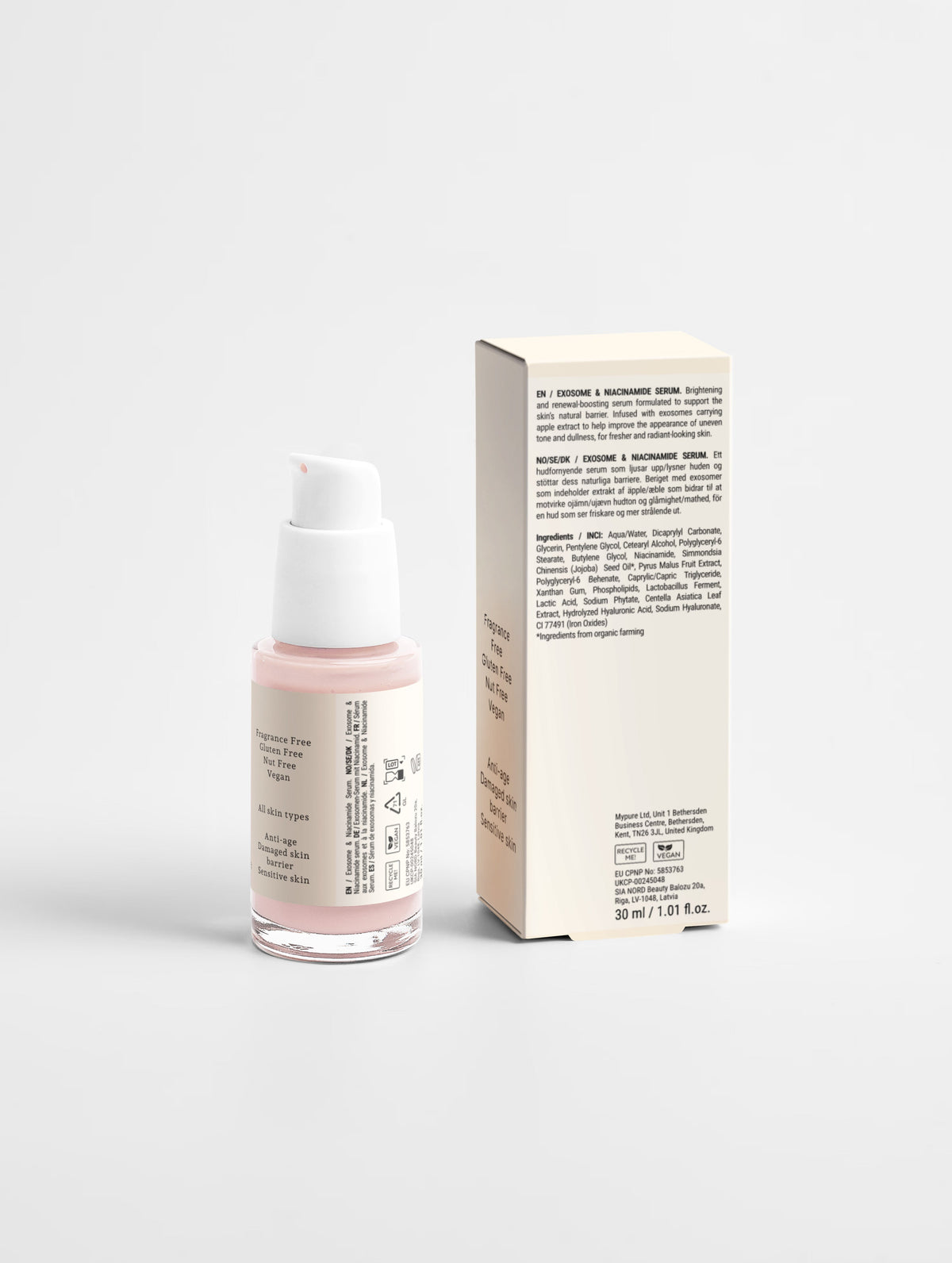 Belleviecosmetic Exosome & Niacinamide serum in 30ml bottle, designed to boost skin renewal, barrier, and radiance.