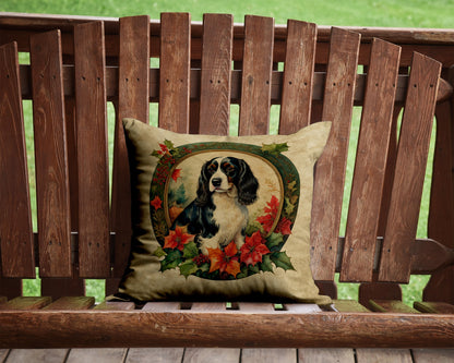 Decorative pillow featuring an English Springer Spaniel with Christmas flowers, by Caroline's Treasures, perfect for holiday decor.