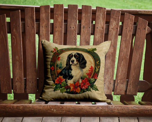 Decorative pillow featuring an English Springer Spaniel with Christmas flowers, by Caroline's Treasures, perfect for holiday decor.