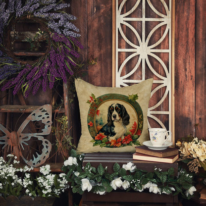 Decorative throw pillow featuring an English Springer Spaniel with Christmas flowers by Caroline's Treasures