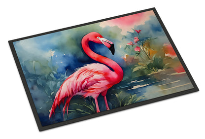Caroline's Treasures flamingo doormat with colorful flamingo design, ideal for front door decor and outdoor entryways.