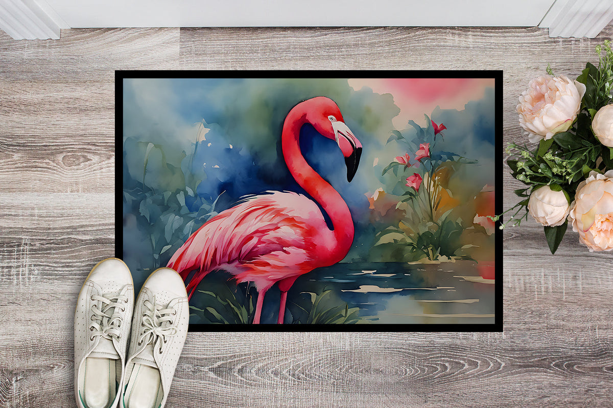 Caroline's Treasures flamingo doormat with pink flamingo design, durable door mat for outdoor or indoor use.