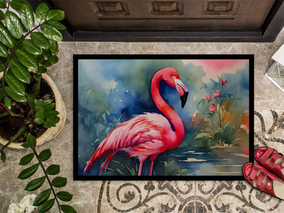 Caroline's Treasures flamingo doormat with pink flamingo design, ideal for home entryways and outdoor door decor.