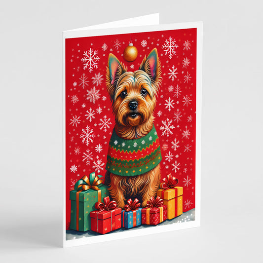 Set of 8 Norwich Terrier holiday Christmas greeting cards by Caroline's Treasures featuring festive dog illustrations.