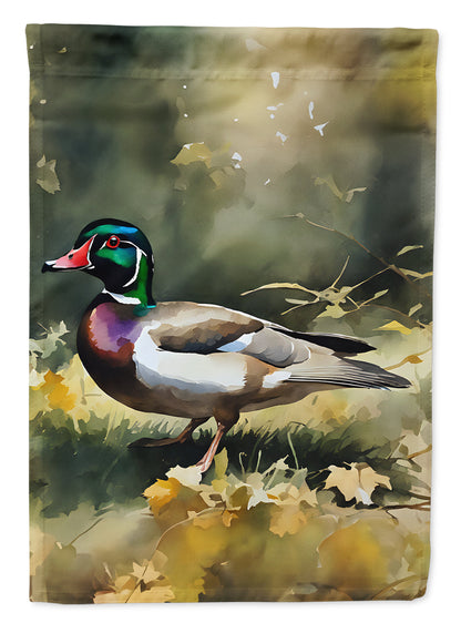 Wood Duck garden flag by Caroline's Treasures featuring a colorful duck design for outdoor decorating.
