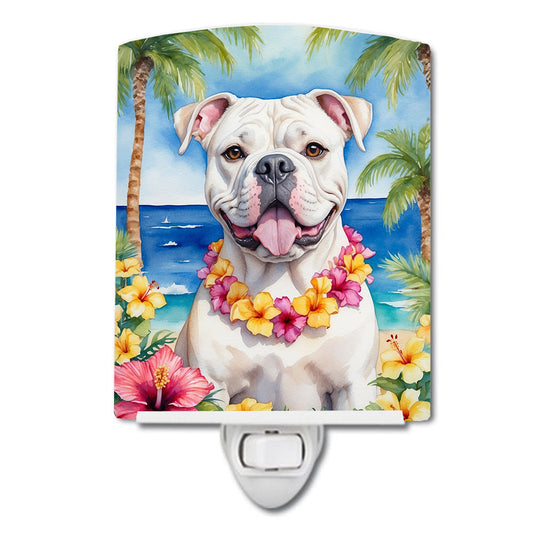 American Bulldog Luau ceramic night light by Caroline's Treasures featuring a colorful bulldog design on a night light base.