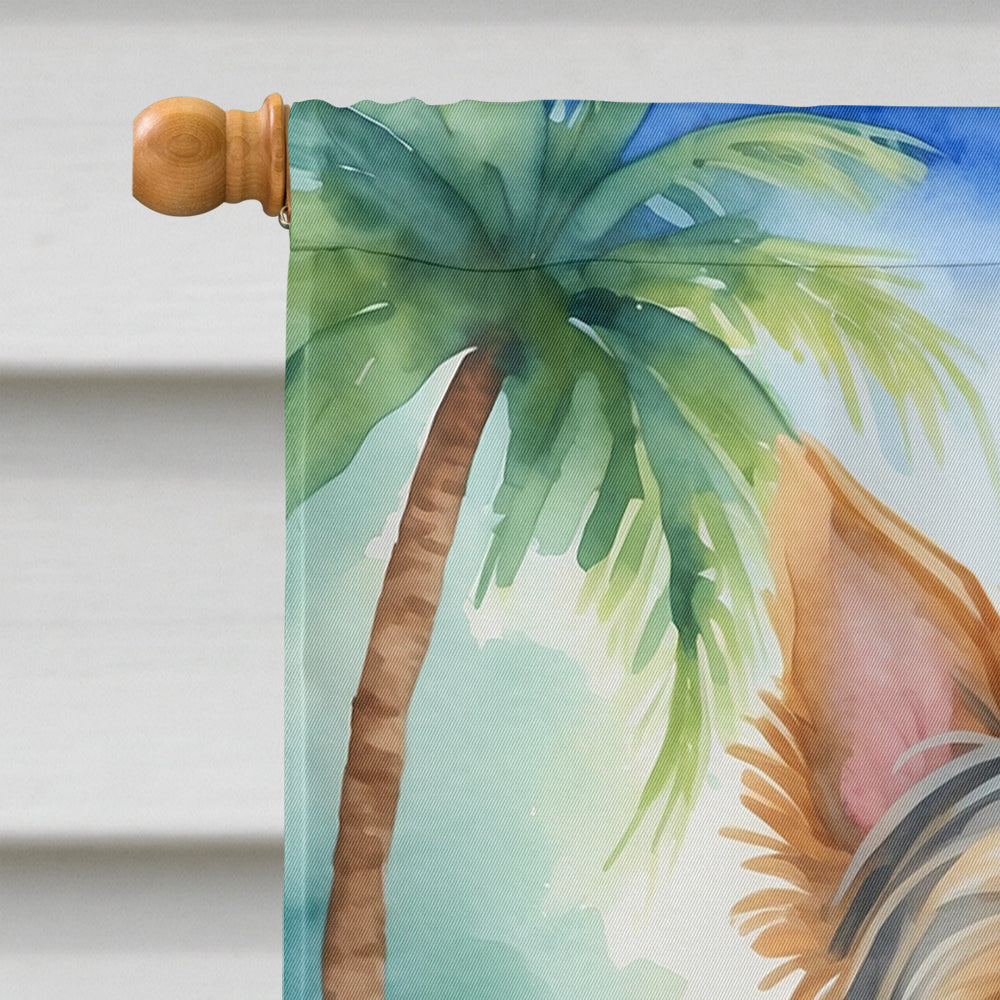 Yorkshire Terrier Luau House Flag by Caroline's Treasures, colorful flag featuring a cute Yorkshire Terrier for outdoor decor.