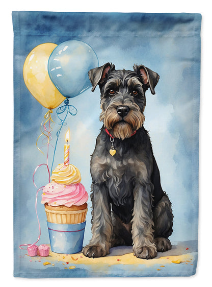 Caroline's Treasures Schnauzer Happy Birthday house flag with a festive design, ideal for outdoor display and celebrating special occasions.