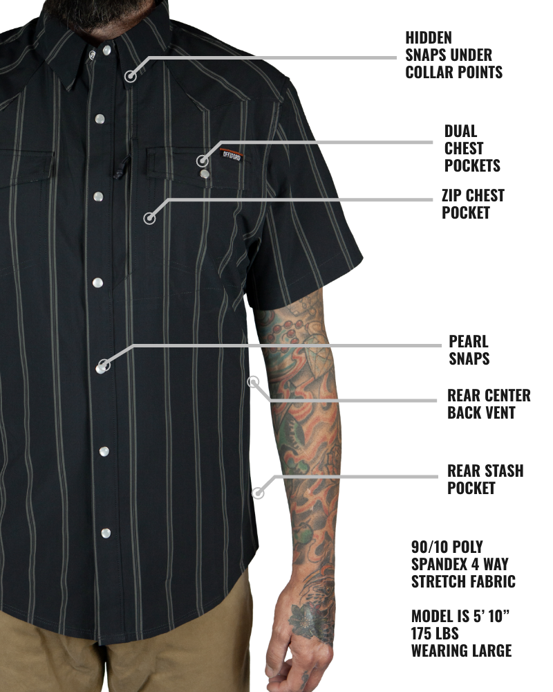 Vintage black Daryll SS shirt by Off The Grid Surplus, short sleeve design with classic fit and minimal branding.