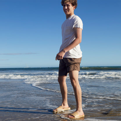 Fleks East Beach Slide sandal with a morning coffee-themed design, featuring casual slip-on style and comfortable straps.