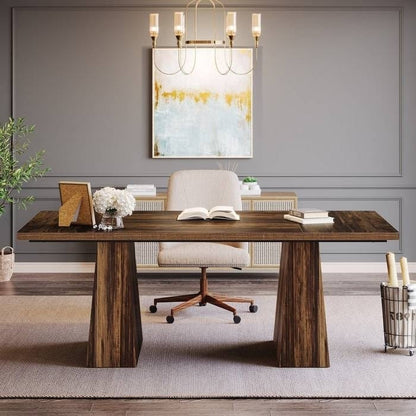 Dark brown wood finish modern home office computer desk workstation by BACKUPMYFILESNOW® with spacious surface and sleek design.