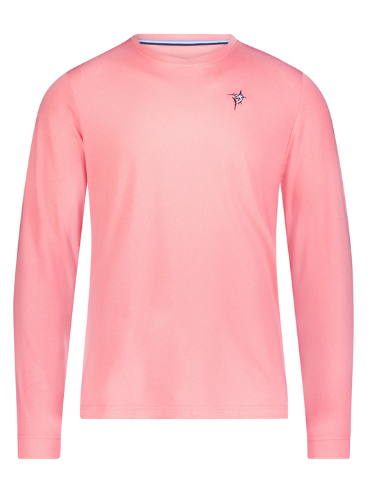 White Water Life Dockside Performance long sleeve shirt displayed on a hanger, featuring a casual design perfect for outdoor activities.