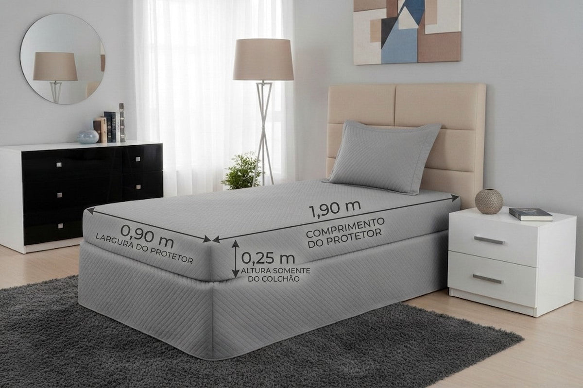Maison Charlo gray waterproof quilted single mattress protector, soft bedding cover with protective quilting detail.