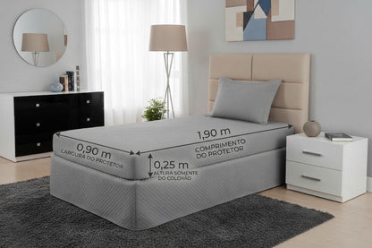 Maison Charlo gray waterproof quilted single mattress protector, soft bedding cover with protective quilting detail.