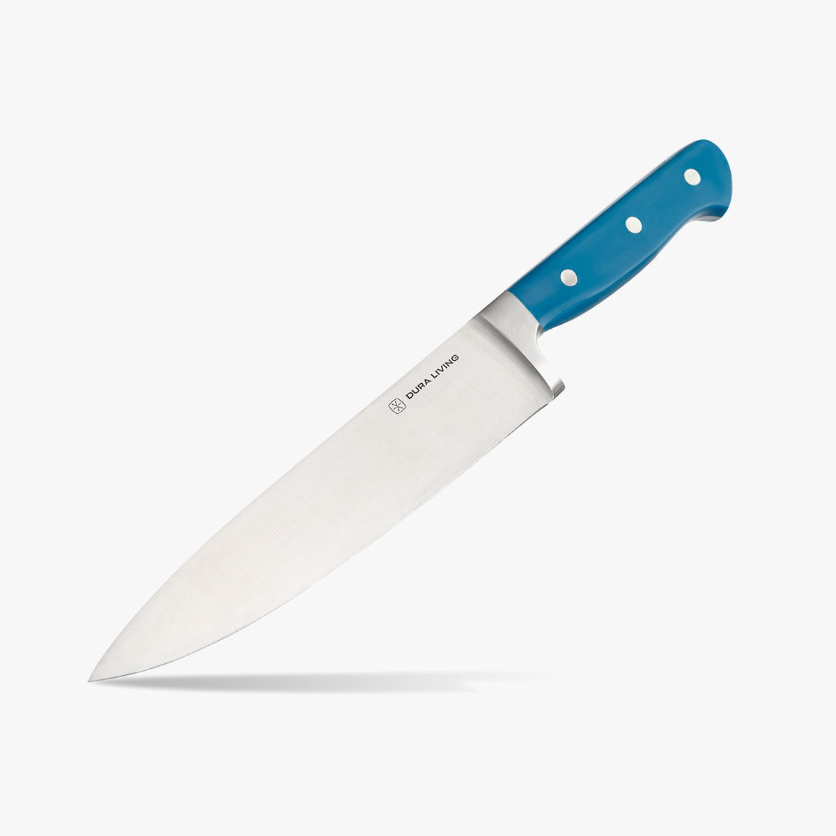 Dura Living Superior 8-inch Royal Blue Chef Knife with stainless steel blade and ergonomic handle for precise kitchen cutting.