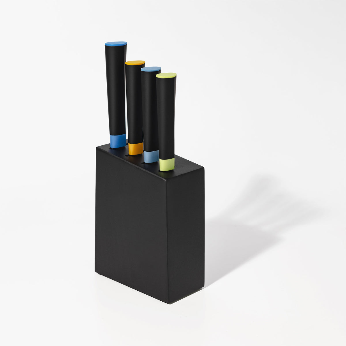 Dura Living Artistic Edge 5-piece kitchen knife block set with stainless steel knives and wooden block for precise slicing and chopping.