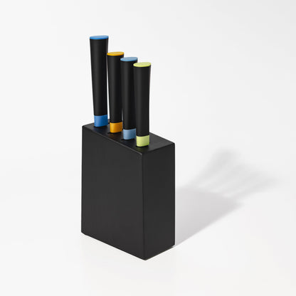 Dura Living Artistic Edge 5-piece kitchen knife block set with stainless steel knives and wooden block for precise slicing and chopping.