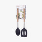 Dura Living 2-piece kitchen utensil set with acacia wood and stainless steel handles, includes solid spoon and slotted turner with silicone heads