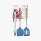 3-piece kitchen tool set with acacia wood handles, stainless steel accents, silicone heads, navy color, non-stick safe, by Dura Living