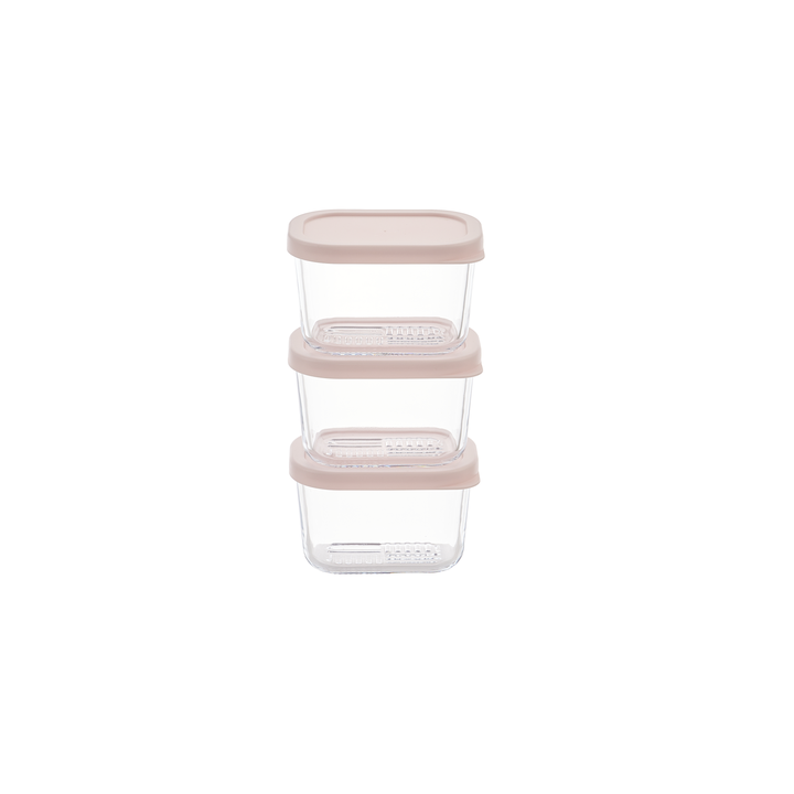 Six Dura Living glass food storage containers with airtight lids, 10.5oz each, in berry blush color.