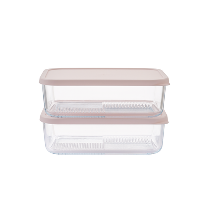Dura Living Container Culture 4-piece set of airtight glass food storage containers with lids, featuring berry blush color.