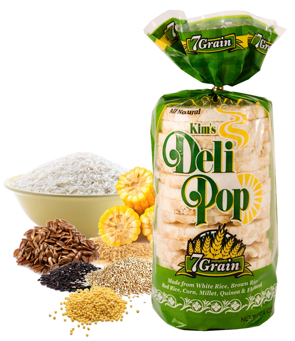 Kim's Magic Pop Kim's Deli Pop 7-Grain flavor snack in clear packaging with visible crispy rice crackers