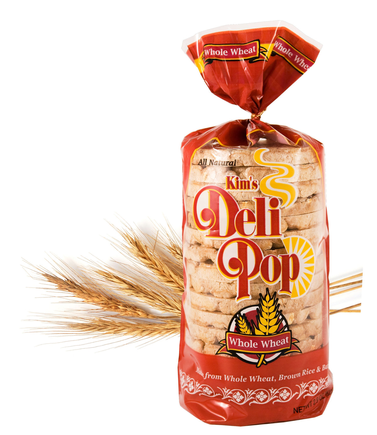 Kim's Magic Pop Whole Wheat flavor, Delice Products, crispy snack in a clear package with whole wheat and flavor details visible.