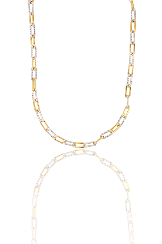 Two-tone textured paperclip bracelet by MIA Jewelry featuring a modern, stylish design with silver and gold finishes.