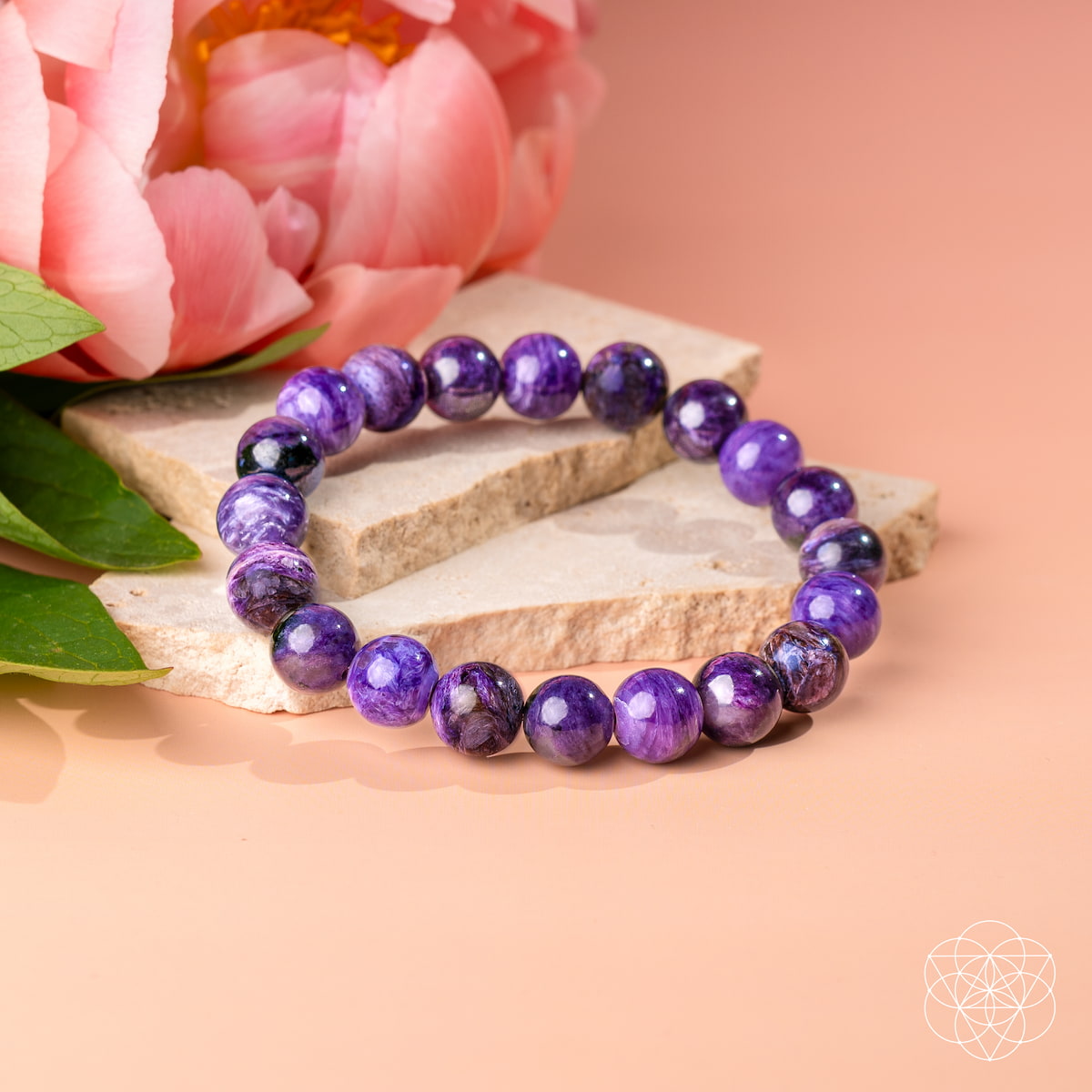 Unshakeable Intuition Siberian Charoite bracelet by Conscious Items featuring polished purple gemstone beads on an elastic band