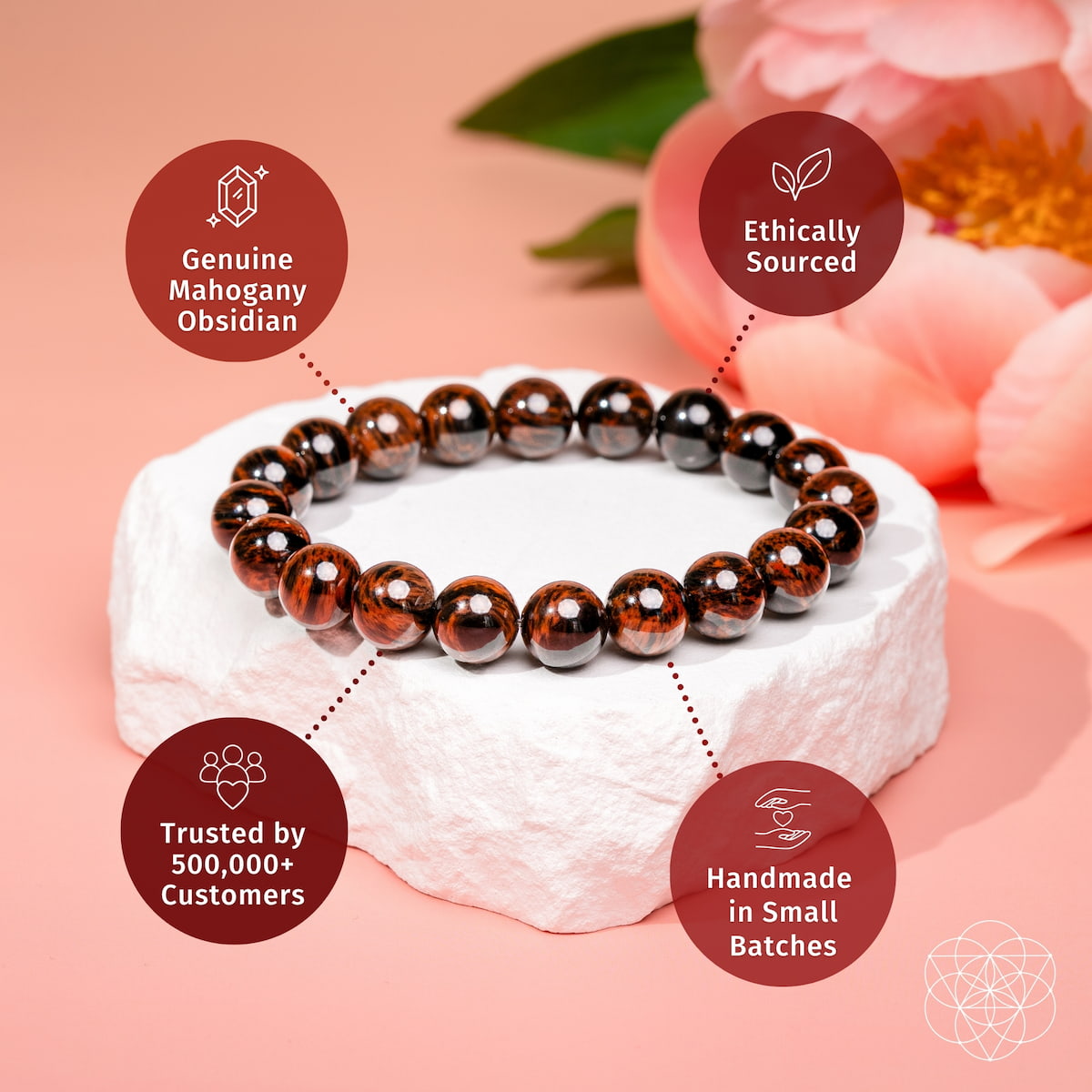Mahogany Obsidian bracelet from Conscious Items featuring natural stones and a sleek design for self-awareness and protection.