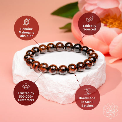 Mahogany Obsidian bracelet from Conscious Items featuring natural stones and a sleek design for self-awareness and protection.