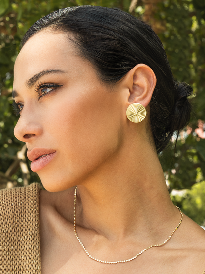 18k gold filled round earrings by MIA Jewelry featuring a classic, elegant design with a polished finish.
