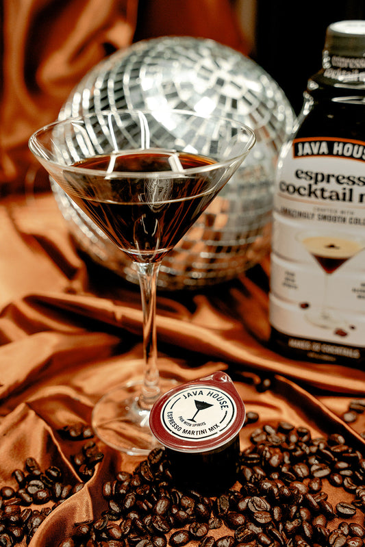 Java House Cold Brew Espresso Martini Mix peel and pour pods in a box, ready to make flavorful espresso martinis at home.
