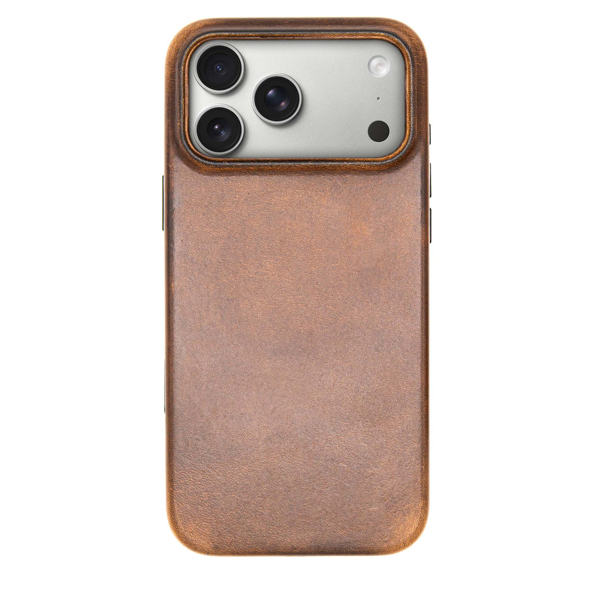 Leather case for smartphone with camera cutouts, brown color, made by Robust, designed to protect and style the device.