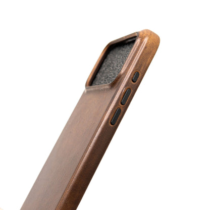 Leather phone case by Robust with cutout window and side button covers, in brown color.