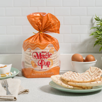 Kim's Magic Pop Delice flavors including cinnamon swirl, salted caramel, and dark chocolate drizzled in a 6 or 12 pack.
