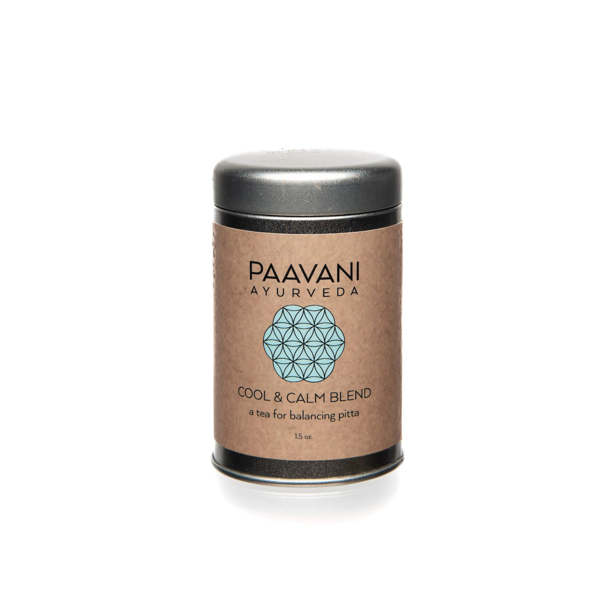 Simple Ayurvedic tea by Paavani Ayurveda Skincare and Wellness featuring dried herbs for Pitta balance in a cup.