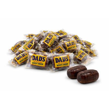 Individually wrapped Dad’s Root Beer Barrels hard candy from Candy In Bulk in a bulk value bag, showcasing classic root beer flavor.