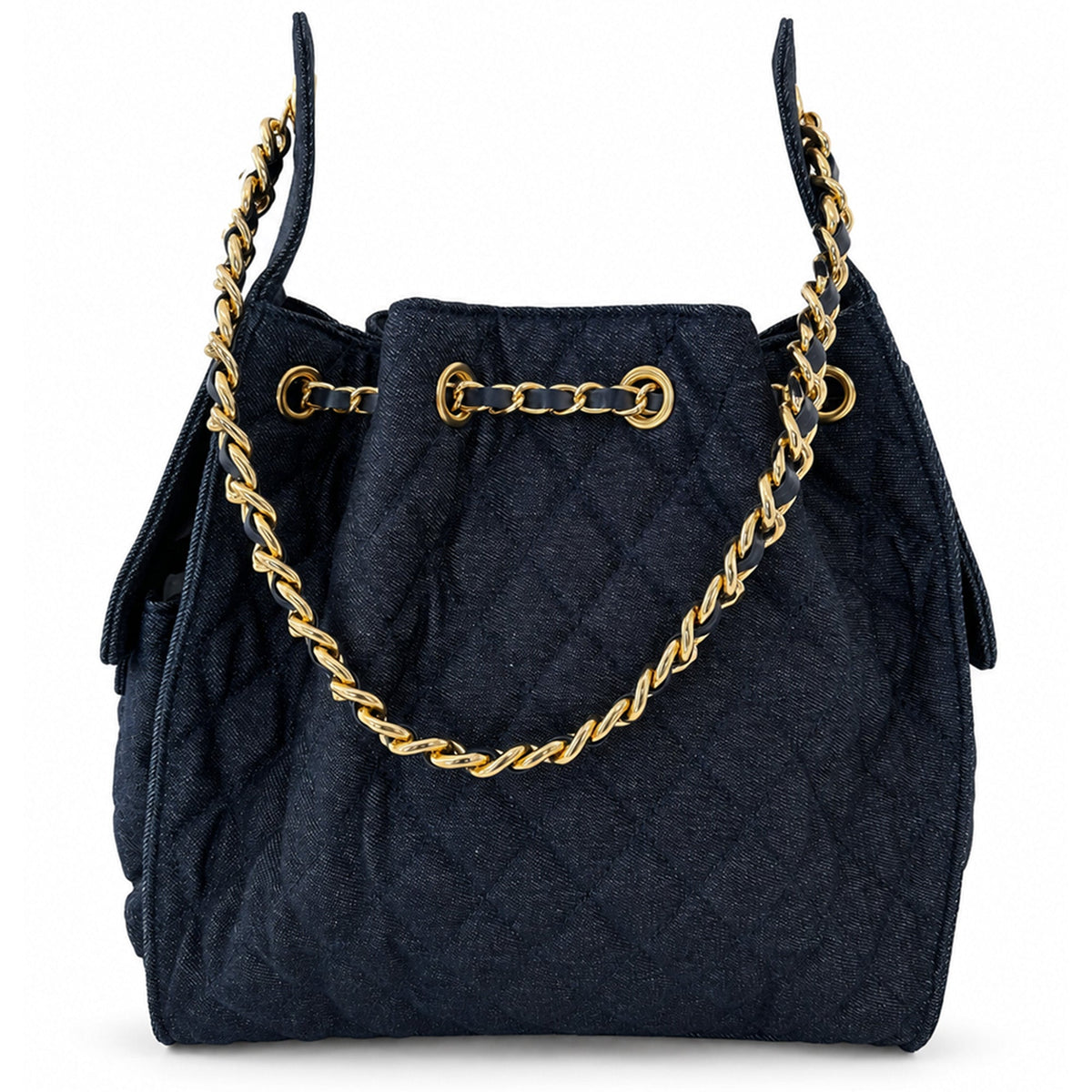 Medium Bayshore Bucket Bag by BEACH HAUS in dark wash denim with a casual, stylish design and spacious interior.
