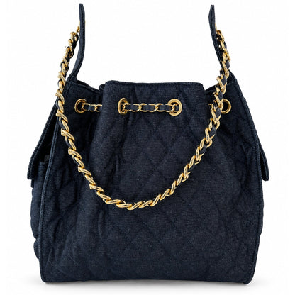 Medium Bayshore Bucket Bag by BEACH HAUS in dark wash denim with a casual, stylish design and spacious interior.